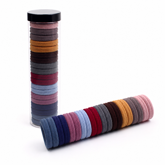 Seamless Elastic Nylon Hair Ties — Muted Tones 20-Piece Set with Storage Tube