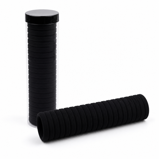 Seamless Elastic Nylon Black Hair Ties — 20-Piece Set with Storage Tube