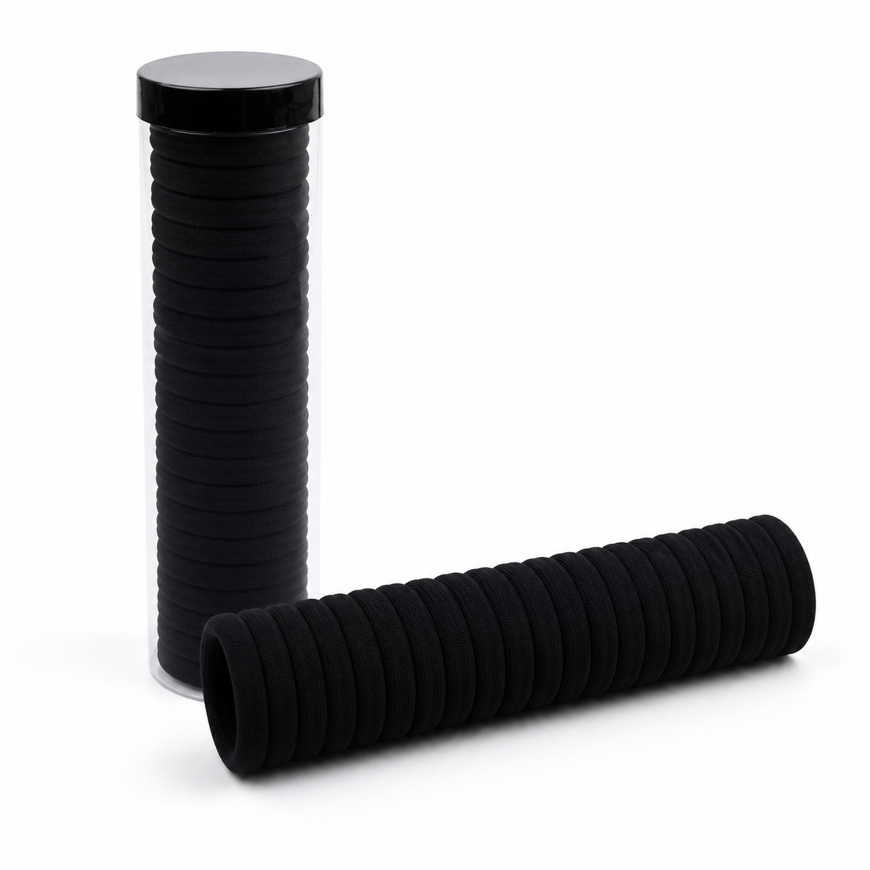 Seamless Elastic Nylon Black Hair Ties — 20-Piece Set with Storage Tube
