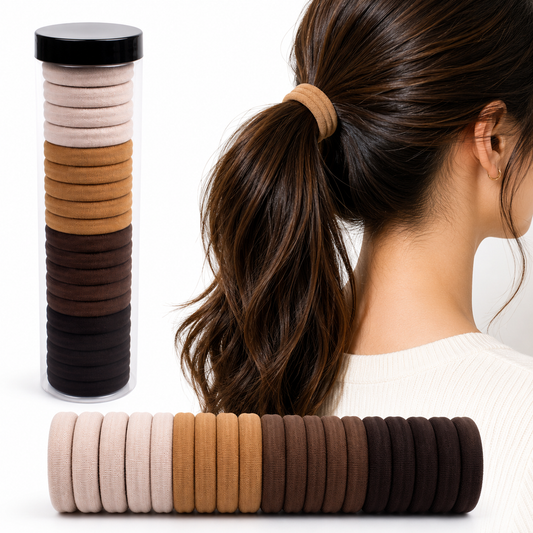 Seamless Elastic Hair Ties — Neutral Tones 20-Piece Set with Storage Tube