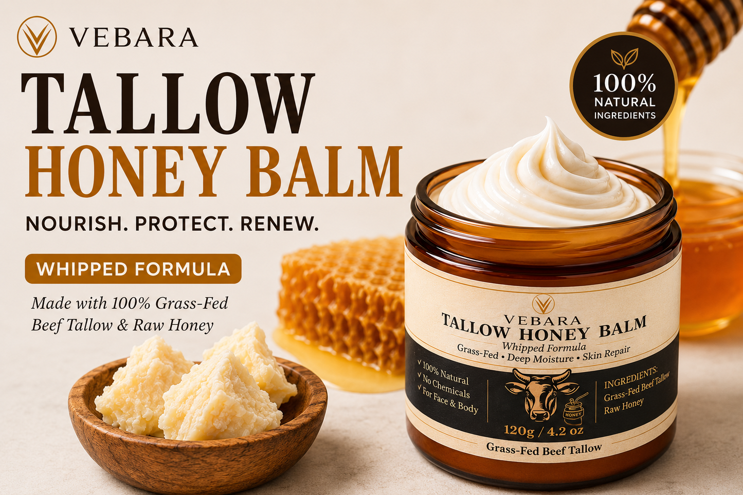 Vebara Tallow Honey Balm — Whipped Formula 120g