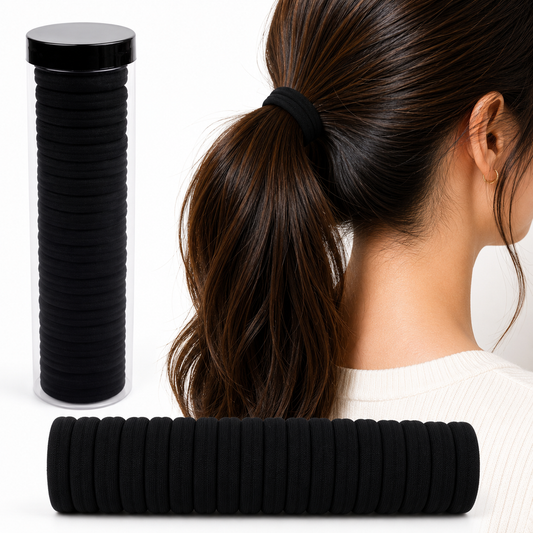 Seamless Elastic Nylon Black Hair Ties — 20-Piece Set with Storage Tube