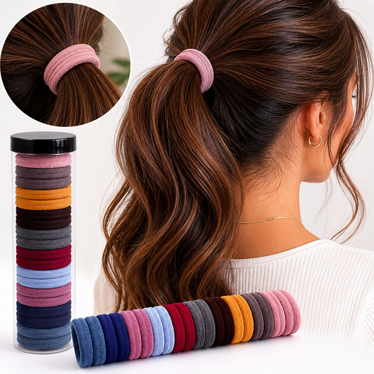Seamless Elastic Nylon Hair Ties — Muted Tones 20-Piece Set with Storage Tube