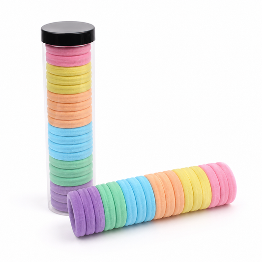 Seamless Elastic Nylon Pastel Hair Ties — 20-Piece Set with Storage Tube