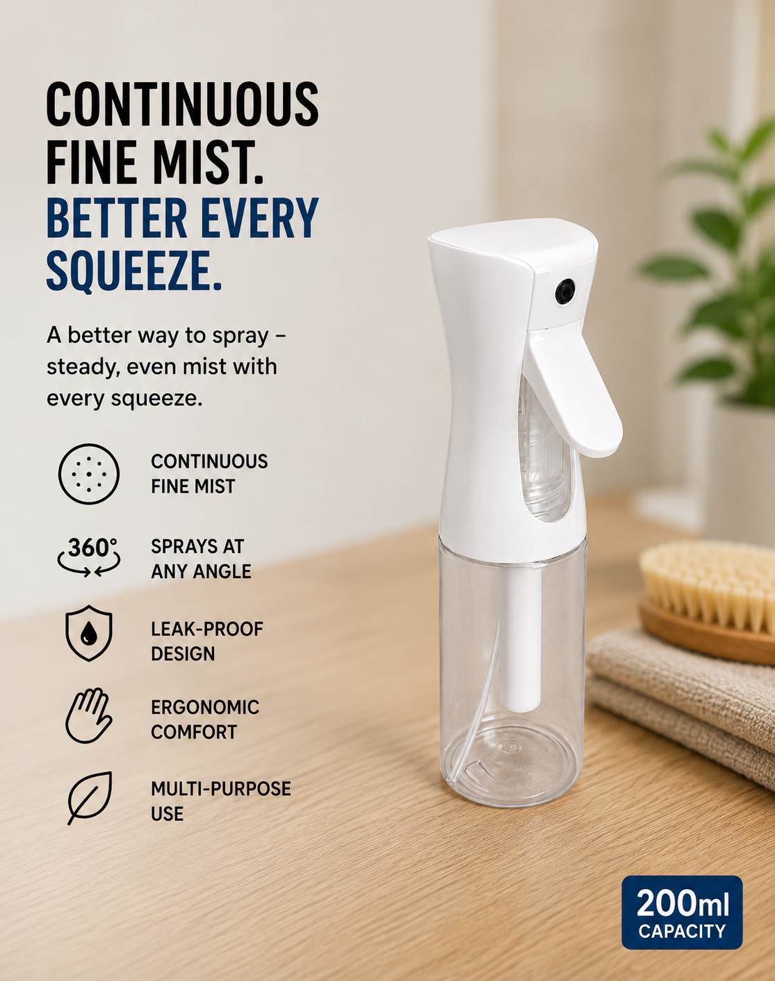 Continuous Fine Mist Spray Bottle — 200ml